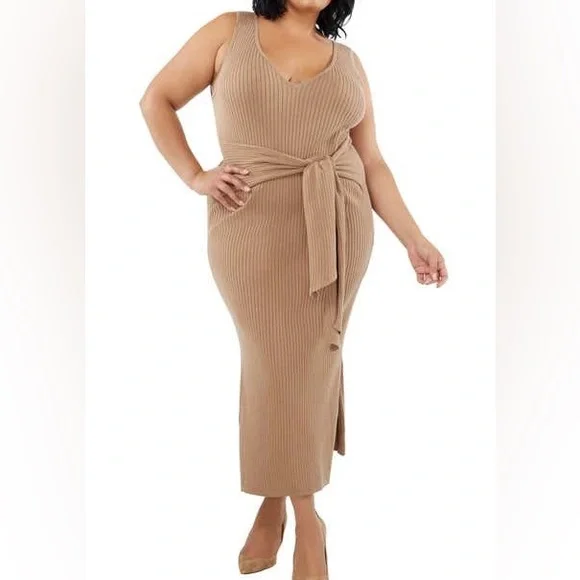 Good American | Dresses | Good American Rib Knit Tie Waist Dress Size 3xl  Color Taupe | Poshmark